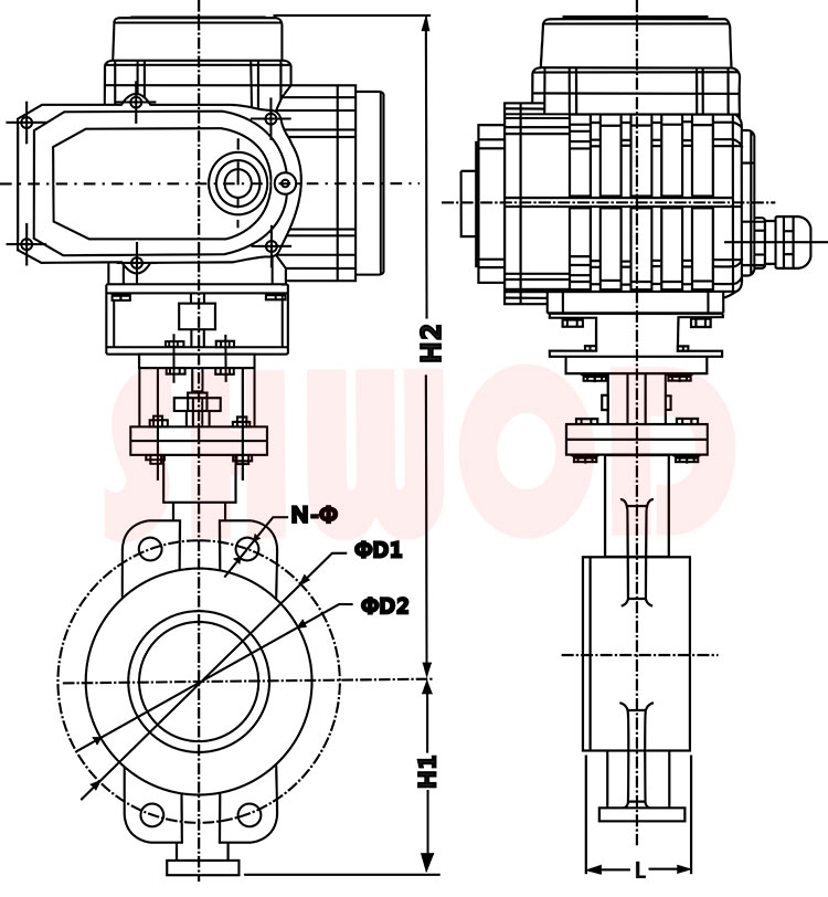 电动对夹蝶阀（硬密封）外形尺寸图