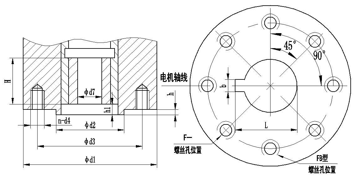 Q型角行程电动执行器连接尺寸图