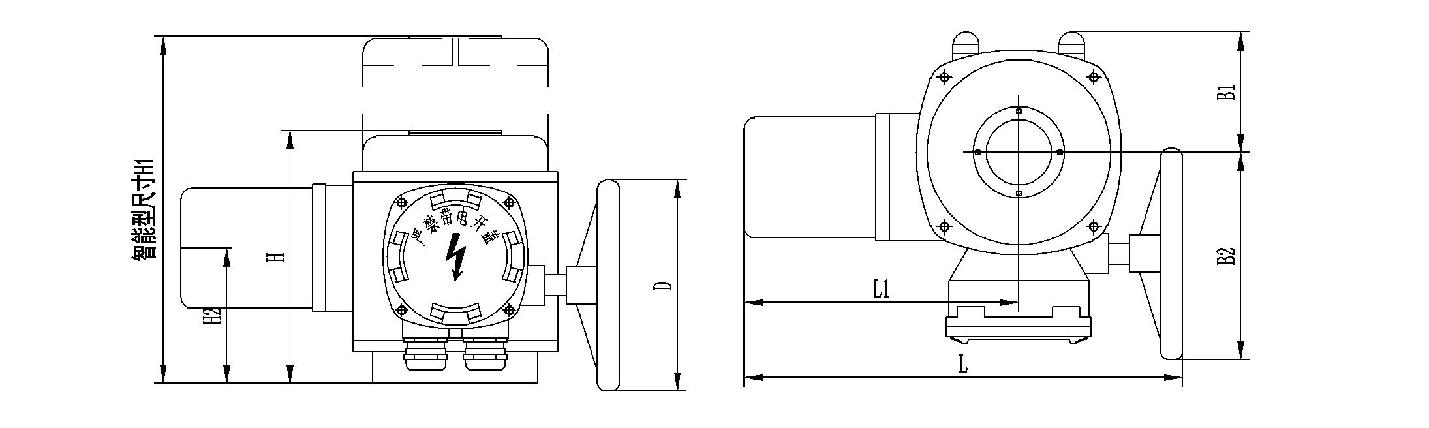 Q型角行程电动执行器外形尺寸图